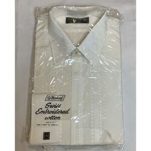 St Michael Swiss Embroidered Cotton Dress Shirt French Cuffs White Mens 16 Brit